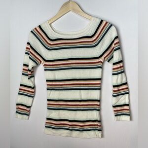 Moth Anthropologie Colorful Stripe Ribbed Crewneck Long Sleeve Sweater Top Sz Sm